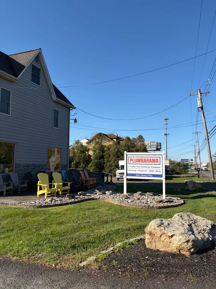 Plumbarama headquarters sign at 3431 Bristol Pike in Bensalem, PA